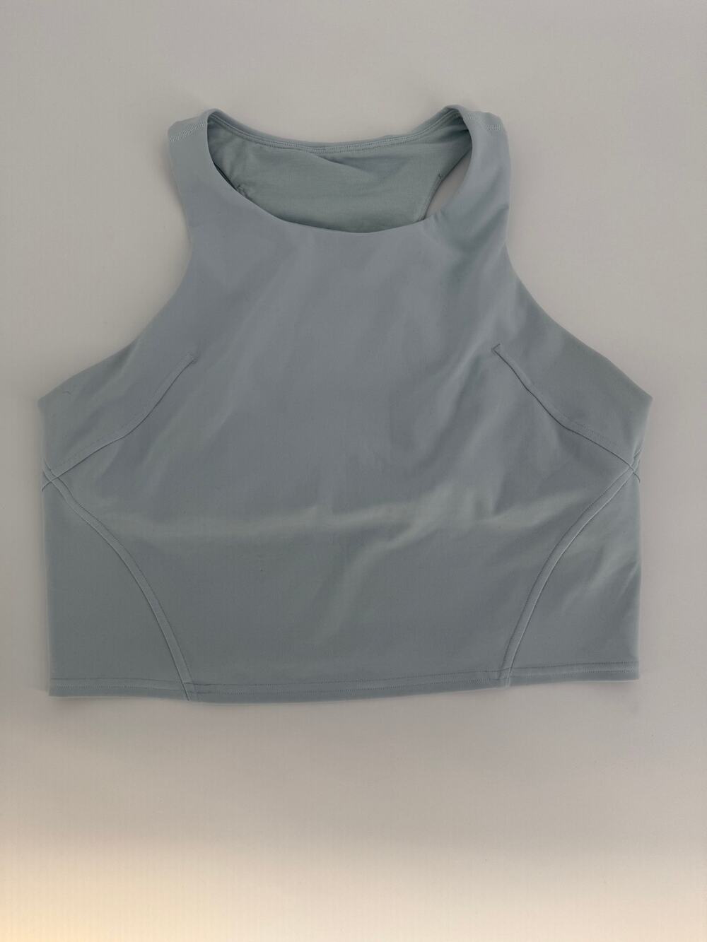Lululemon High Neck Crop Tank Top 12 Light Blue Built In Bra Racerback